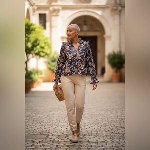 Floral Ruffle Women's Top - Black and Pink